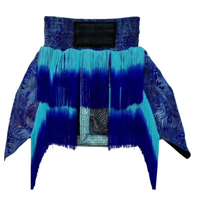 Blue Ombre Fringe Boxing Trunks - Paisley Pattern Fight Shorts for MMA/Boxing