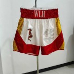 White Red & Gold Sequin Boxing Trunks - Customizable Text/Logo Fight Shorts for MMA/Boxing