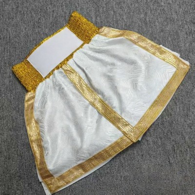 White & Gold Ornate Muay Thai Shorts with Greek Key Trim Kickboxing MMA Martial Arts Fight Trunks