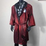 Red Shiny Satin Boxing Robe - Muay Thai/Kickboxing Fight Entrance Robe with Black Trim & Patch for Competition/Training Red Shiny Satin Boxing Robe - Muay Thai/Kickboxing Fight Entrance Robe with Black Trim & Patch for Competition/Training