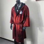 Red Shiny Satin Boxing Robe - Muay Thai/Kickboxing Fight Entrance Robe with Black Trim & Patch for Competition/Training Red Shiny Satin Boxing Robe - Muay Thai/Kickboxing Fight Entrance Robe with Black Trim & Patch for Competition/Training