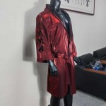 Red Shiny Satin Boxing Robe - Muay Thai/Kickboxing Fight Entrance Robe with Black Trim & Patch for Competition/Training Red Shiny Satin Boxing Robe - Muay Thai/Kickboxing Fight Entrance Robe with Black Trim & Patch for Competition/Training