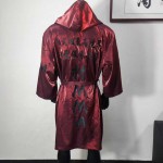 Red Shiny Satin Boxing Robe - Muay Thai/Kickboxing Fight Entrance Robe with Black Trim & Patch for Competition/Training Red Shiny Satin Boxing Robe - Muay Thai/Kickboxing Fight Entrance Robe with Black Trim & Patch for Competition/Training