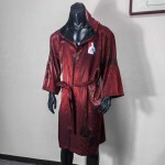 Red Shiny Satin Boxing Robe - Muay Thai/Kickboxing Fight Entrance Robe with Black Trim & Patch for Competition/Training Red Shiny Satin Boxing Robe - Muay Thai/Kickboxing Fight Entrance Robe with Black Trim & Patch for Competition/Training