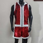 Men's Red Sequin Hooded Vest & Shorts Set Men's Red Sequin Hooded Vest & Shorts Set