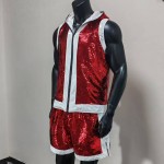 Men's Red Sequin Hooded Vest & Shorts Set Men's Red Sequin Hooded Vest & Shorts Set