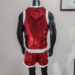 Men's Red Sequin Hooded Vest & Shorts Set Men's Red Sequin Hooded Vest & Shorts Set