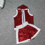 Men's Red Sequin Hooded Vest & Shorts Set Men's Red Sequin Hooded Vest & Shorts Set