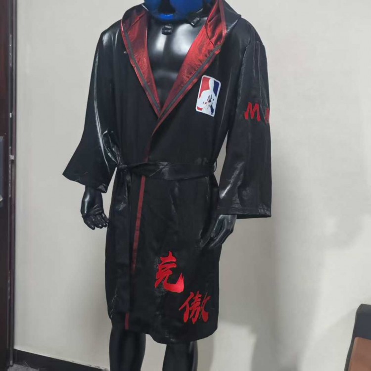 Black & Red Martial Arts Robe - Boxing/Taekwondo Fight Entrance Gown with Embroidered Details Black & Red Martial Arts Robe - Boxing/Taekwondo Fight Entrance Gown with Embroidered Details