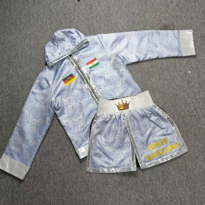 Light Blue Brocade Boxing Walkout Robe Set