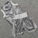 Silver Sequin Boxing Walkout Set Fight Trunks & Vest Silver Sequin Boxing Walkout Set Fight Trunks & Vest