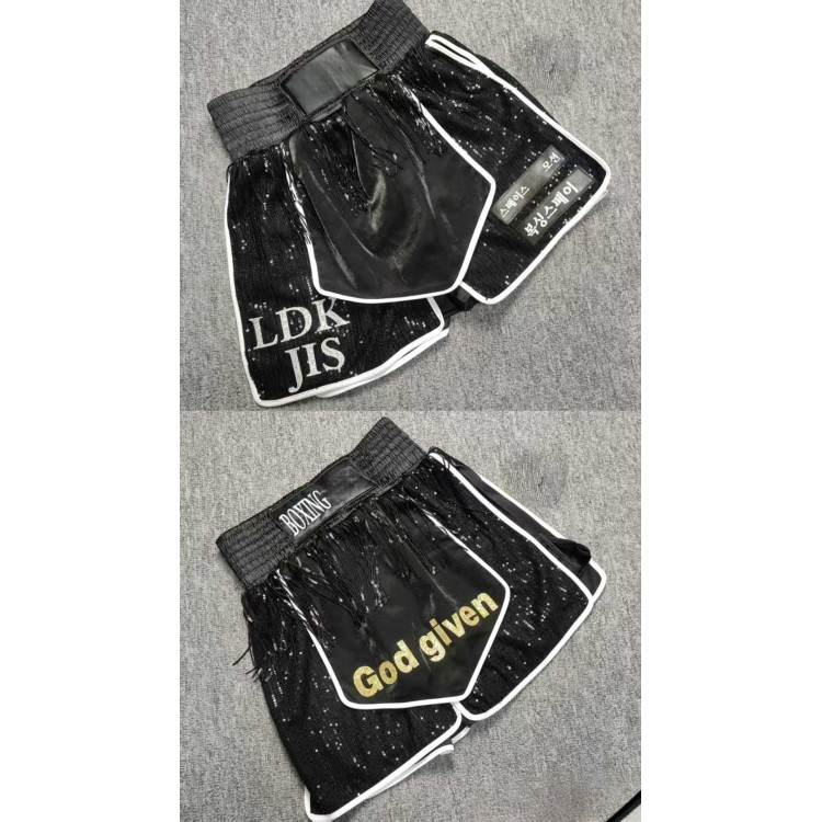 Black Sequin Boxing Shorts Fight Trunks Black Sequin Boxing Shorts Fight Trunks