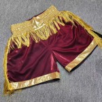 Burgundy Boxing Shorts with Gold Fringe Accents Fight Trunks Burgundy Boxing Shorts with Gold Fringe Accents Fight Trunks