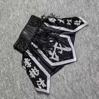 Black Glitter Boxing Shorts Text Accents Fight Trunks