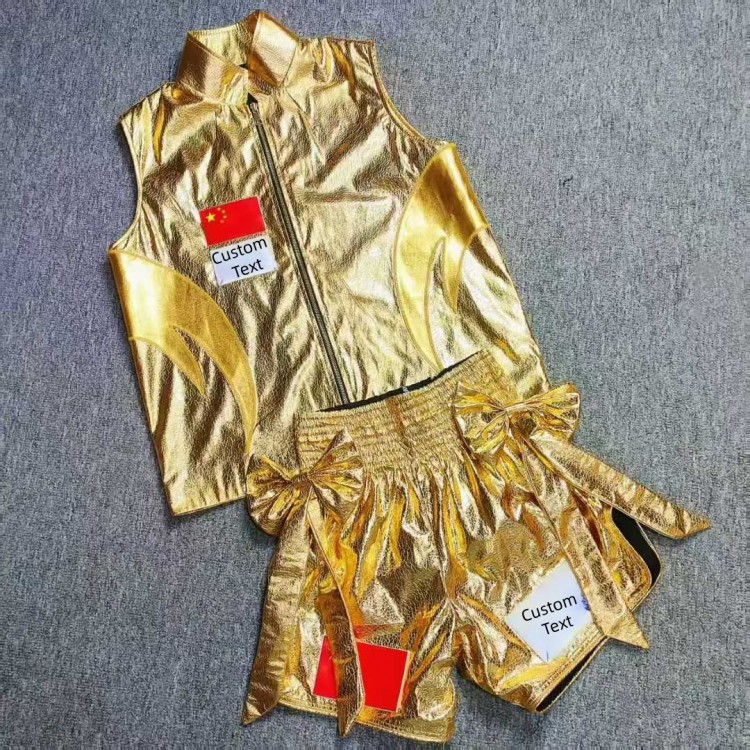 Golden Shiny Muay Thai Boxing Outfit Men Women's Kickboxing Vest & Shorts Set, Martial Arts Competition Costume Golden Shiny Muay Thai Boxing Outfit Men Women's Kickboxing Vest & Shorts Set, Martial Arts Competition Costume