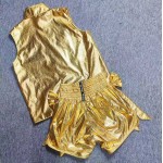 Golden Shiny Muay Thai Boxing Outfit Men Women's Kickboxing Vest & Shorts Set, Martial Arts Competition Costume