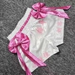 Satin Muay Thai Shorts with Pink Bows - Custom Name Embroidery, White Kickboxing Martial Arts Trunks, Feminine Fight Gear