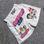 Custom Embroidered Muay Thai Shorts for Women - White Satin with Prints, Retro Boxing Trunks, Gym/Training/Fight Wear