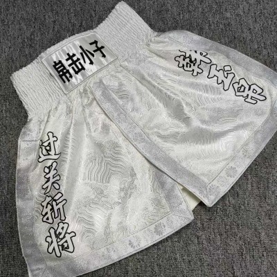 Custom Silver Satin Boxing Shorts Muay Thai/Kickboxing Trunks for Fighters