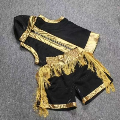 Black & Gold Fringe Costume Set, Jacket&Shorts