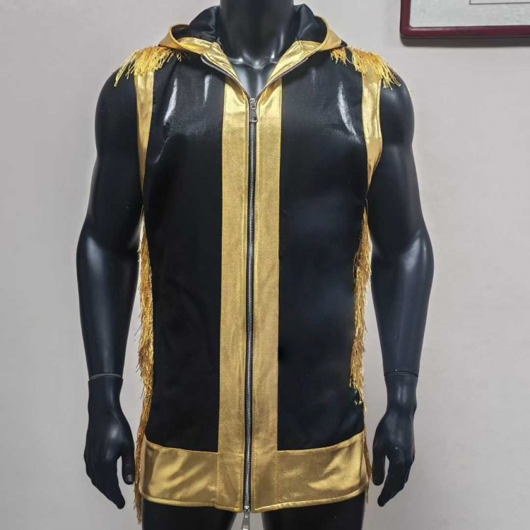 Black & Gold Fringe Hooded Vest Black & Gold Fringe Hooded Vest