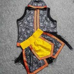 Chinese Dragon Print Sleeveless Hooded Vest + Fringe Shorts Set Chinese Dragon Print Sleeveless Hooded Vest + Fringe Shorts Set