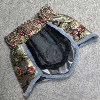 Fleece-Lined Kick Pants with Traditional Dragon Brocade Design